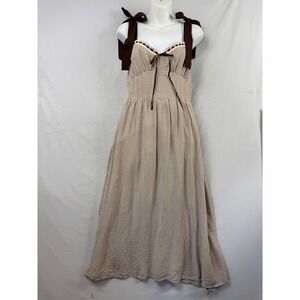 By The River Milkmaid Maxi Dress Womens Medium Gingham Tie Shoulder Cottagecore